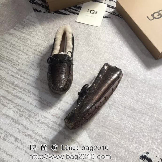UGG 經典海外版 原版原色真羊毛 真皮蝴蝶結 豆豆鞋 QZS2374
